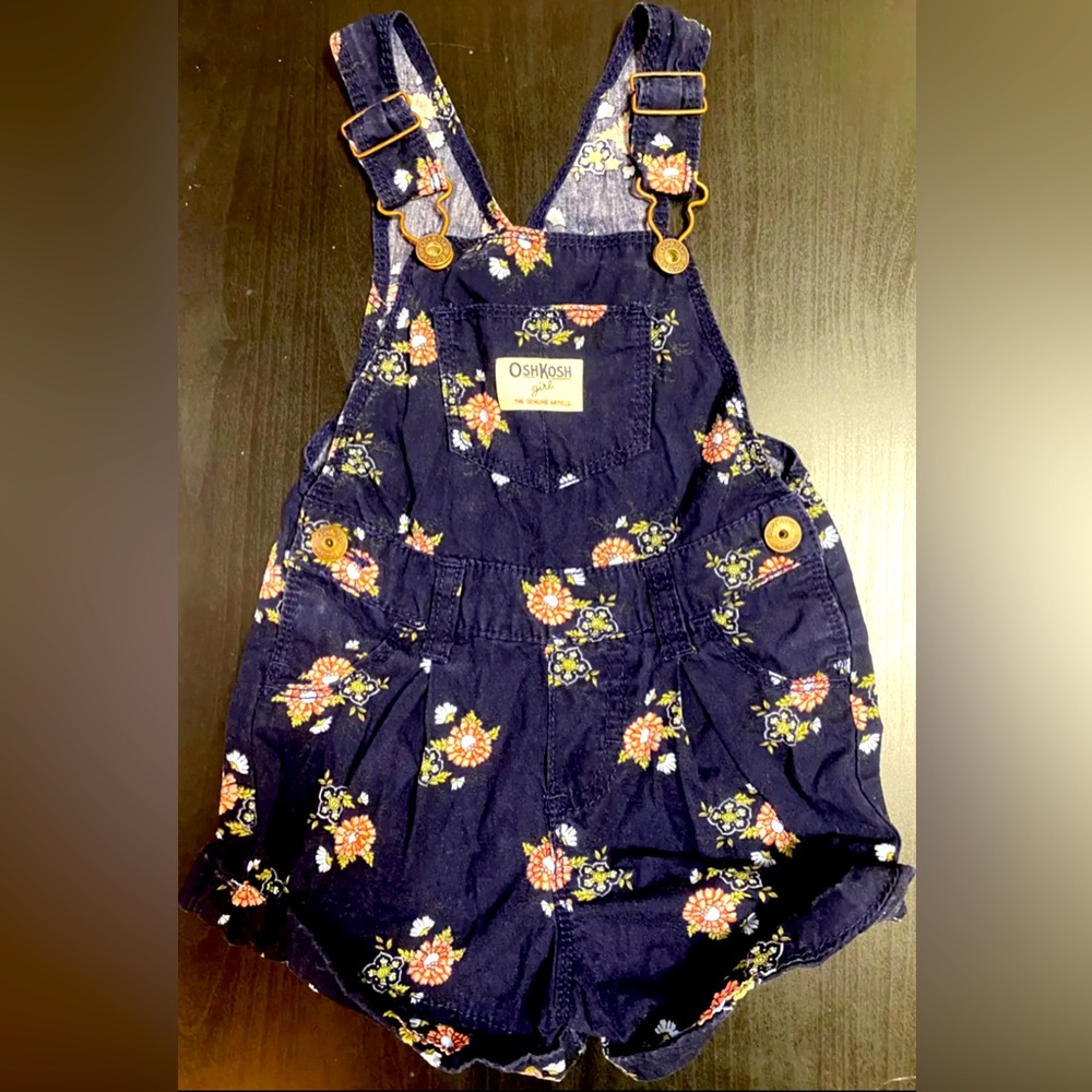 Osh Kosh B'Gosh Girls Vestbak Blue Flowers Overall Shorts Size 2T